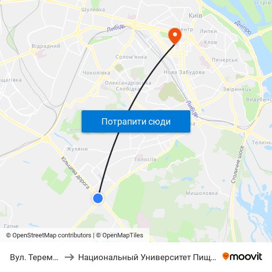 Вул. Теремківська to Национальный Университет Пищевых Технологий map