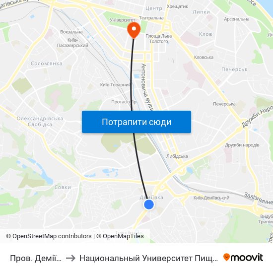 Пров. Деміївський to Национальный Университет Пищевых Технологий map