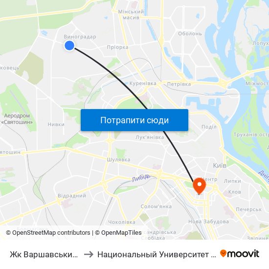 Жк Варшавський Мікрорайон to Национальный Университет Пищевых Технологий map