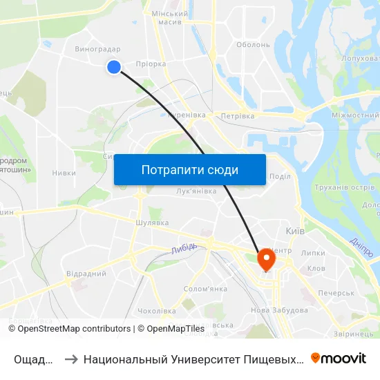 Ощадбанк to Национальный Университет Пищевых Технологий map