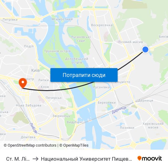 Ст. М. Лісова to Национальный Университет Пищевых Технологий map