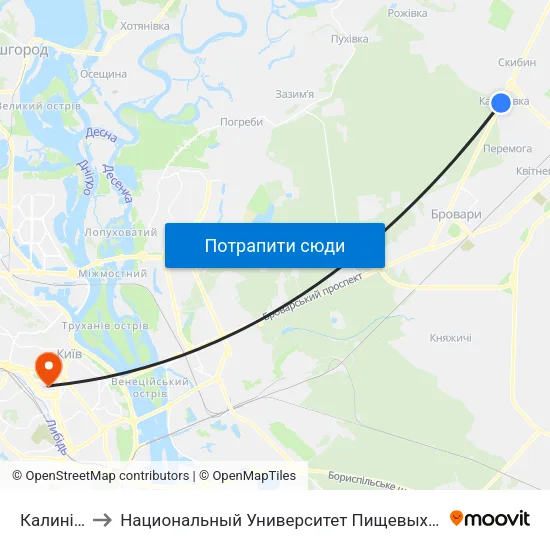 Калинівка to Национальный Университет Пищевых Технологий map