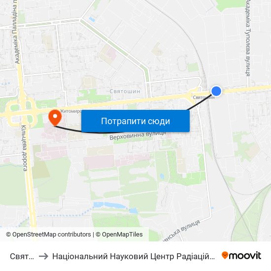 Святошин to Національний Науковий Центр Радіаційної Медицини Намн України map