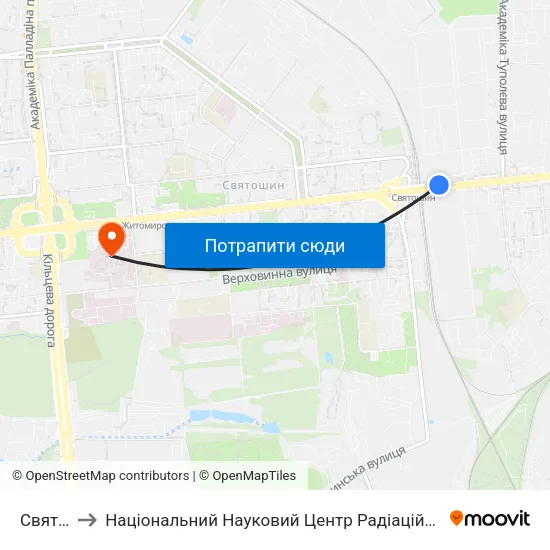Святошин to Національний Науковий Центр Радіаційної Медицини Намн України map