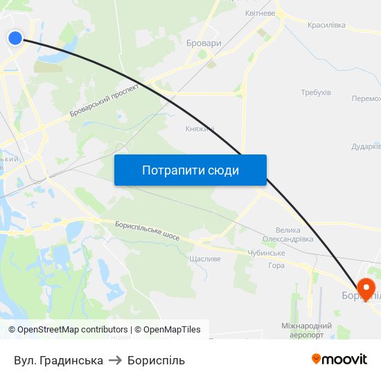 Вул. Градинська to Бориспіль map