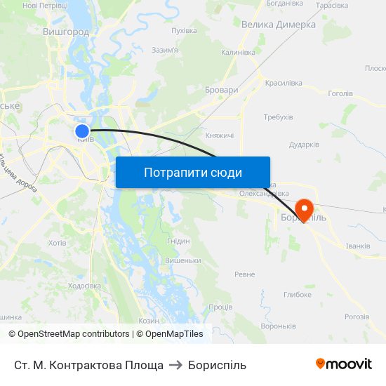 Ст. М. Контрактова Площа to Бориспіль map