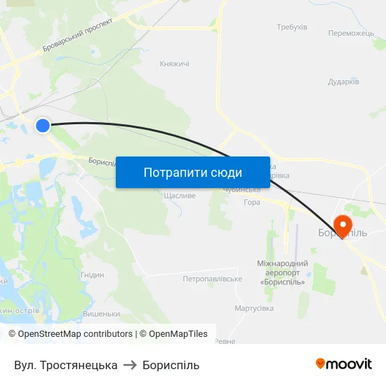 Вул. Тростянецька to Бориспіль map