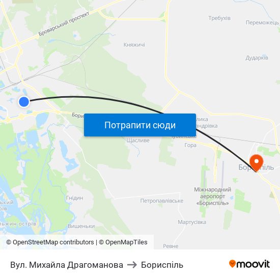 Вул. Михайла Драгоманова to Бориспіль map