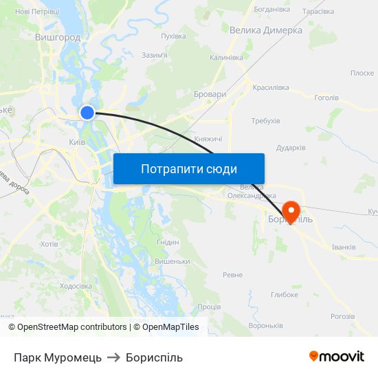 Парк Муромець to Бориспіль map