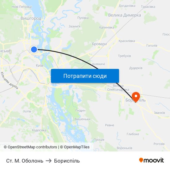 Ст. М. Оболонь to Бориспіль map