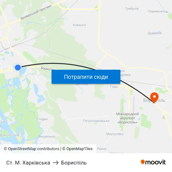 Ст. М. Харківська to Бориспіль map
