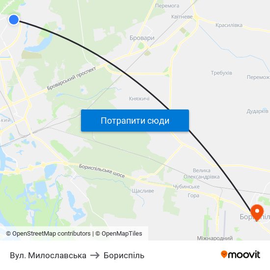 Вул. Милославська to Бориспіль map