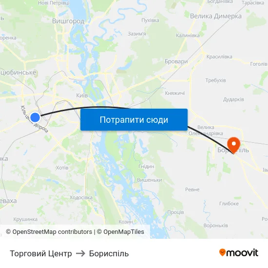 Торговий Центр to Бориспіль map