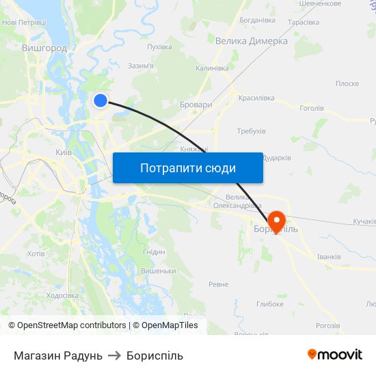 Магазин Радунь to Бориспіль map