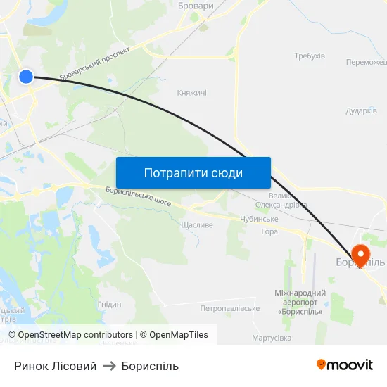 Ринок Лісовий to Бориспіль map