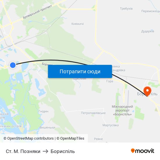 Ст. М. Позняки to Бориспіль map