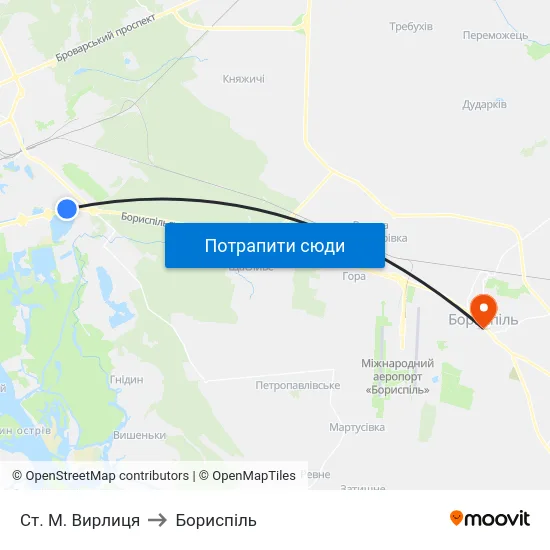 Ст. М. Вирлиця to Бориспіль map
