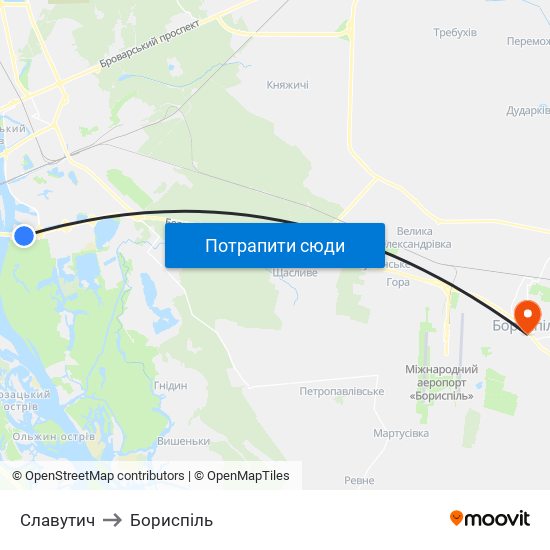 Славутич to Бориспіль map