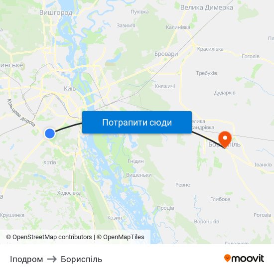 Іподром to Бориспіль map