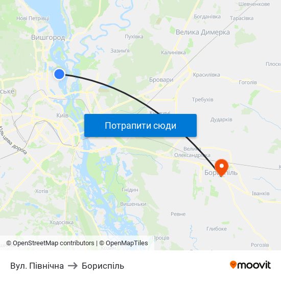 Вул. Північна to Бориспіль map