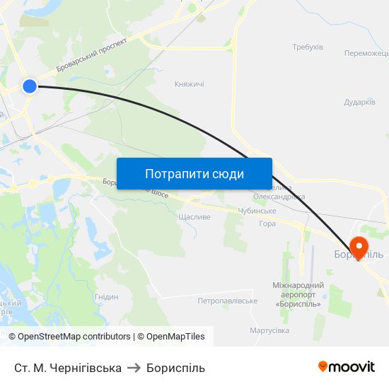 Ст. М. Чернігівська to Бориспіль map