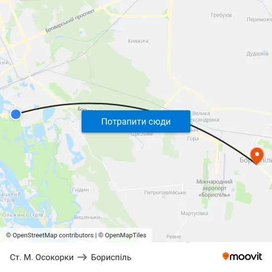Ст. М. Осокорки to Бориспіль map