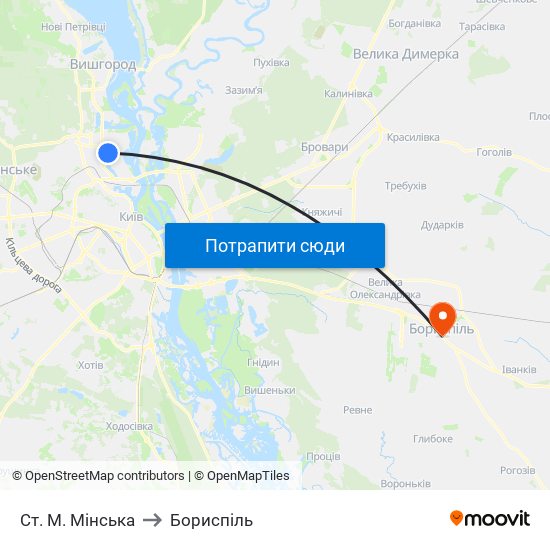 Ст. М. Мінська to Бориспіль map