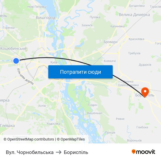 Вул. Чорнобильська to Бориспіль map