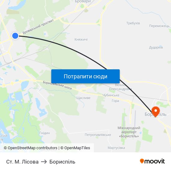 Ст. М. Лісова to Бориспіль map