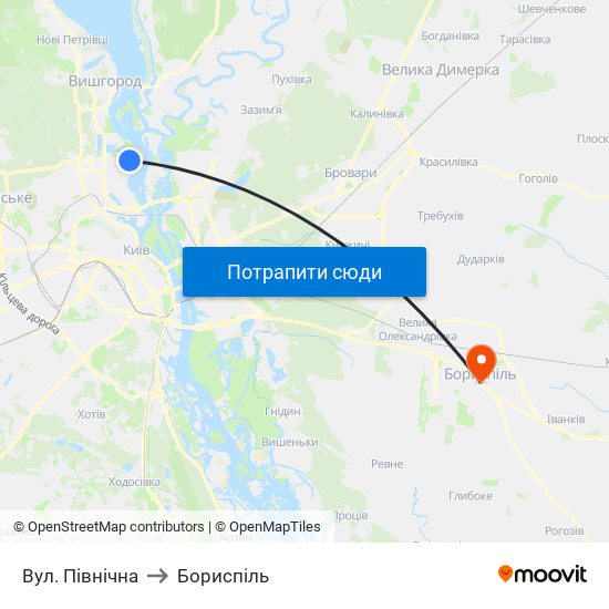 Вул. Північна to Бориспіль map