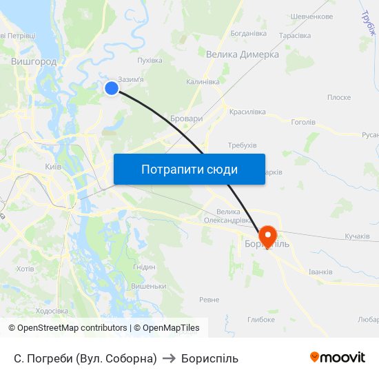 С. Погреби (Вул. Соборна) to Бориспіль map