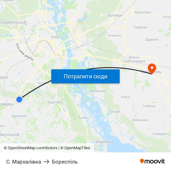С. Мархалівка to Бориспіль map
