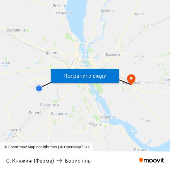 С. Княжичі (Ферма) to Бориспіль map