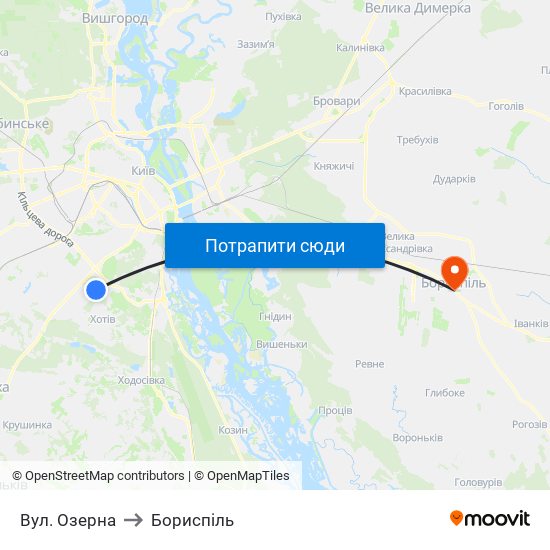 Вул. Озерна to Бориспіль map