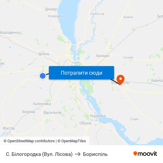 С. Білогородка (Вул. Лісова) to Бориспіль map