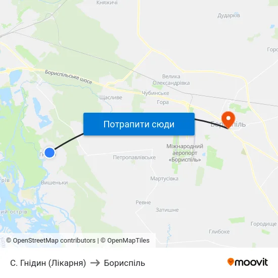 С. Гнідин (Лікарня) to Бориспіль map