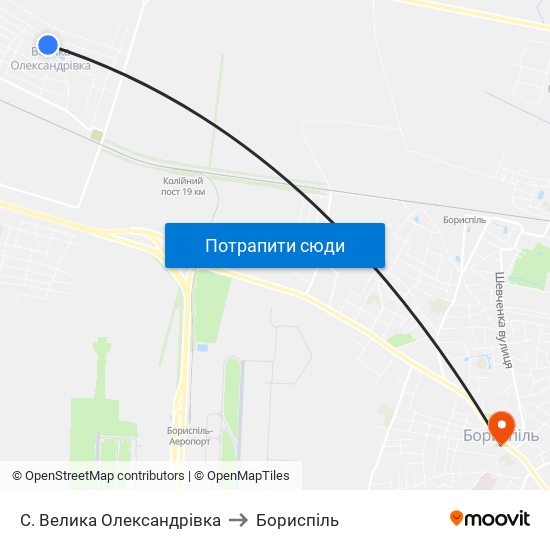 С. Велика Олександрівка to Бориспіль map