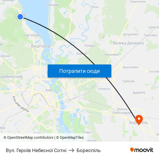 Вул. Героїв Небесної Сотні to Бориспіль map