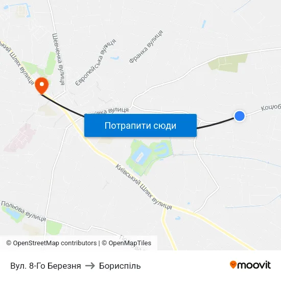 Вул. 8-Го Березня to Бориспіль map