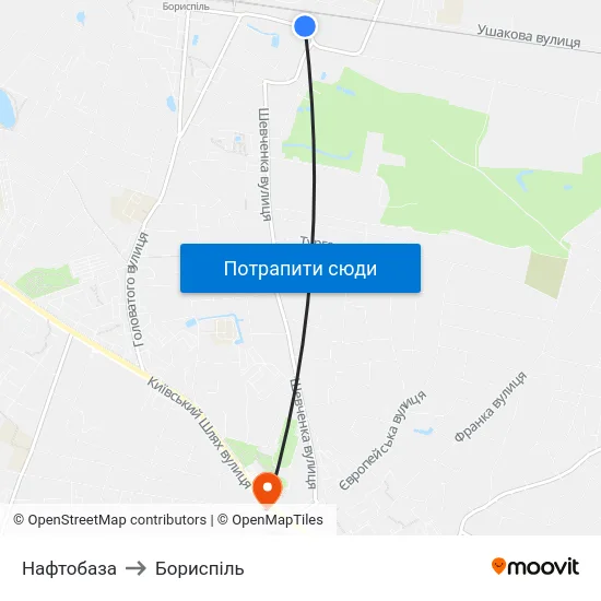 Нафтобаза to Бориспіль map