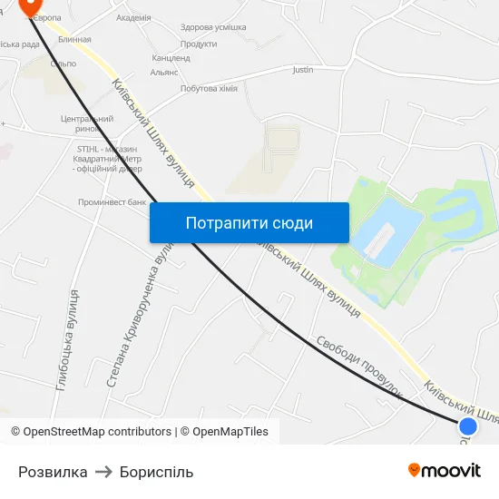 Розвилка to Бориспіль map