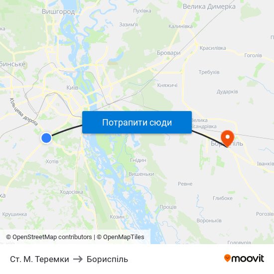 Ст. М. Теремки to Бориспіль map