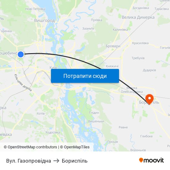 Вул. Газопровідна to Бориспіль map