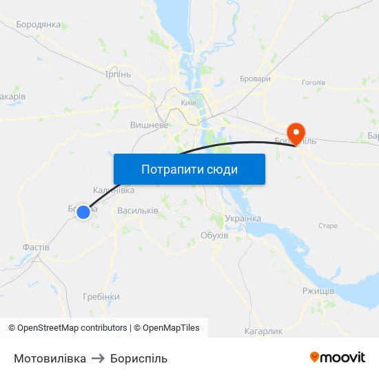 Мотовилівка to Бориспіль map