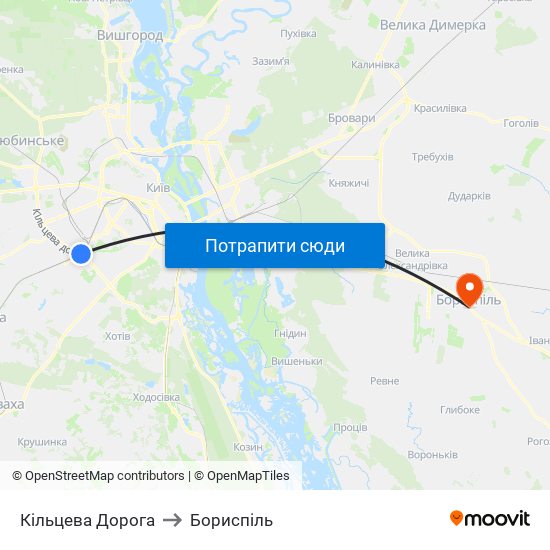 Кільцева Дорога to Бориспіль map