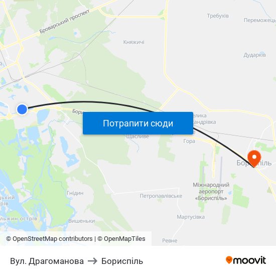 Вул. Драгоманова to Бориспіль map