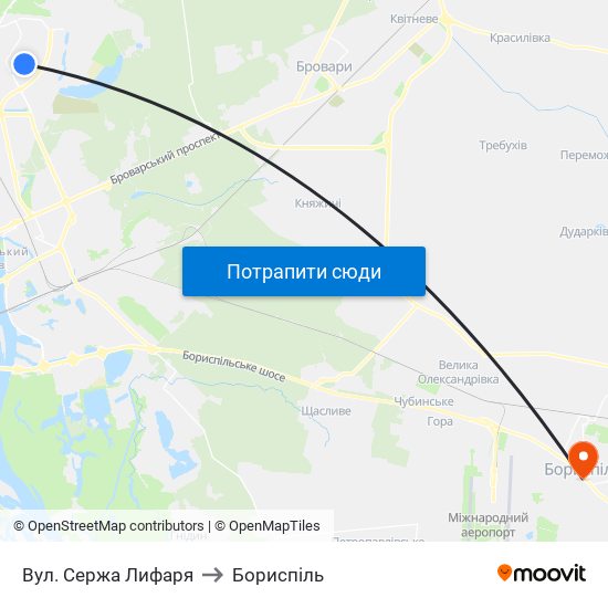 Вул. Сержа Лифаря to Бориспіль map