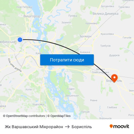 Жк Варшавський Мікрорайон to Бориспіль map