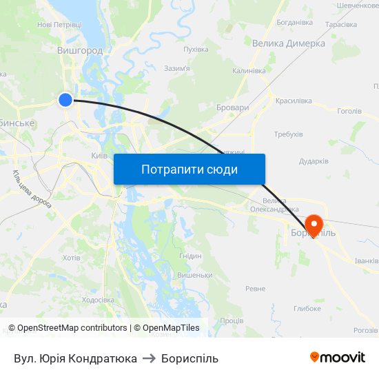 Вул. Юрія Кондратюка to Бориспіль map