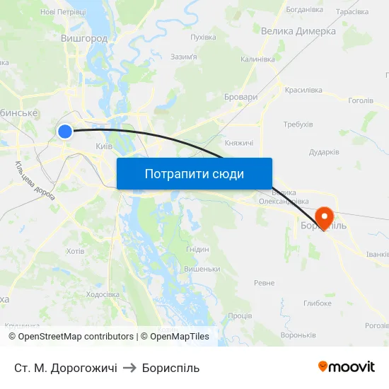 Ст. М. Дорогожичі to Бориспіль map